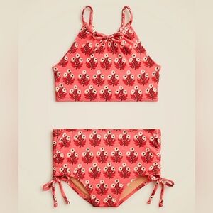 Crewcuts Girls Floral Bow Tie  2 Piece Swimsuit, 3, Coral/ Red